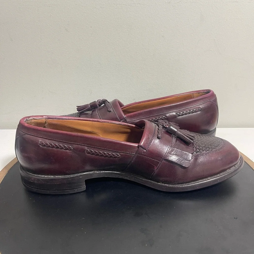 Allen Edmonds Cody Tassel Loafers Men 10.5D Burgundy‎ Leather Woven Vamp READ